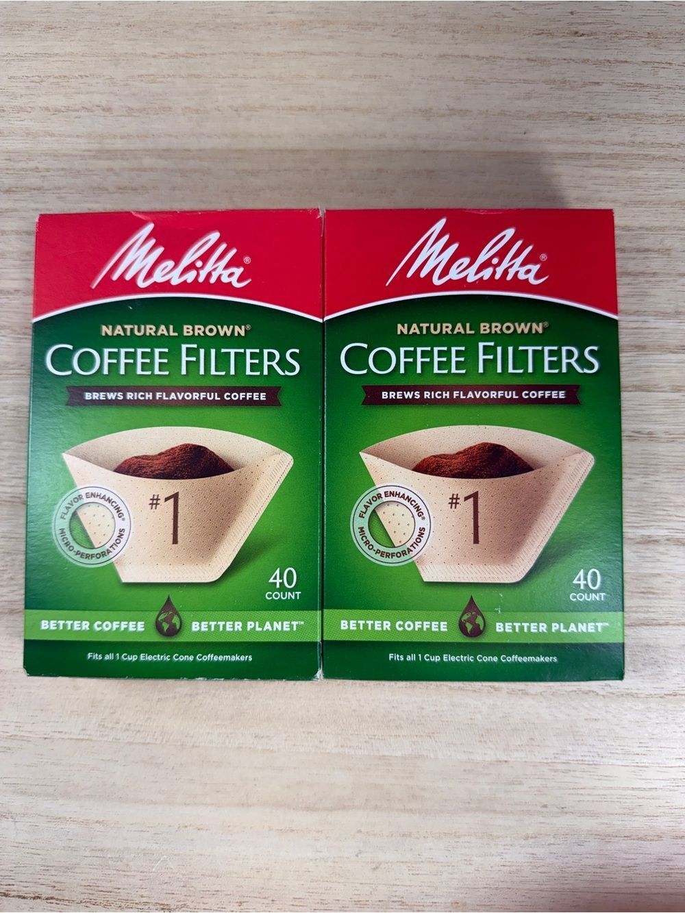 New Lot of 2 Melitta Natural Brown #1 Cone Coffee Filters 40 Count Each